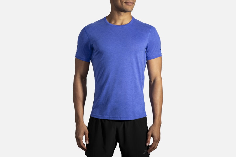 Brooks Men's Distance Sleeve Tops Heather Amparo Blue ( OXBYS7835 )